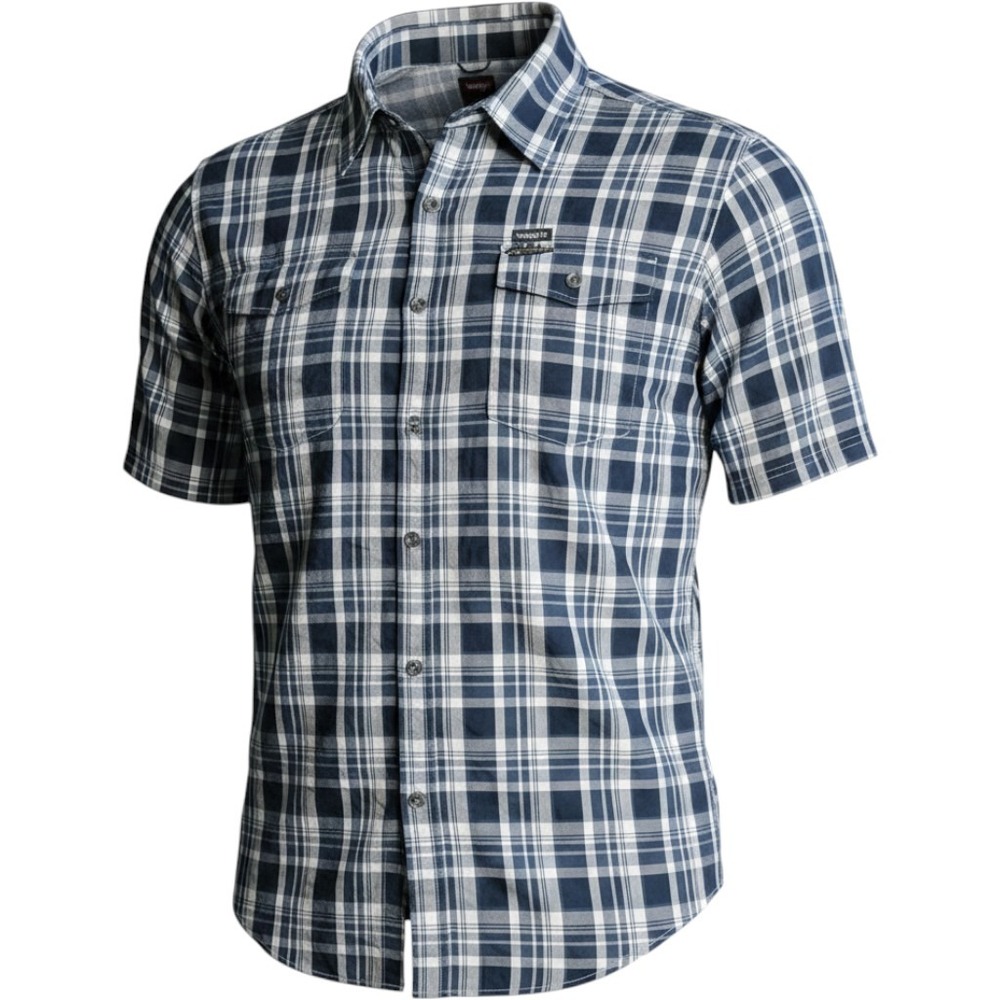 Wrangler Outdoor Shirt Mens 3XL Navy‎ Blue Plaid Short Sleeve Excellent Stretch